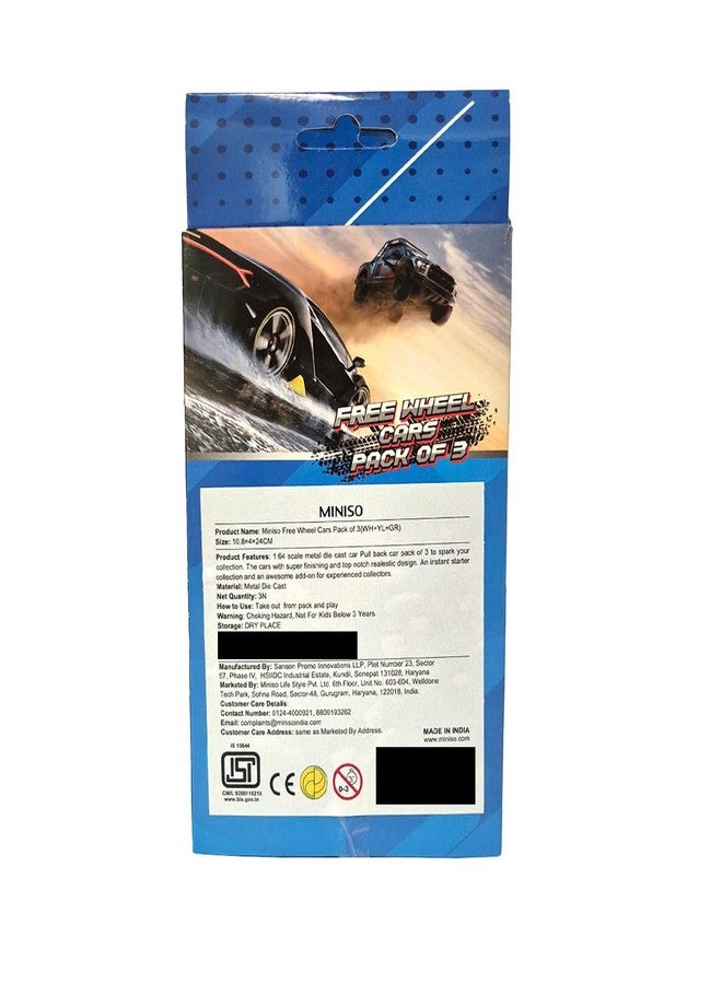 MINISO Free Wheel Cars Pack of 3 (WH+YL+GR) - Image 2